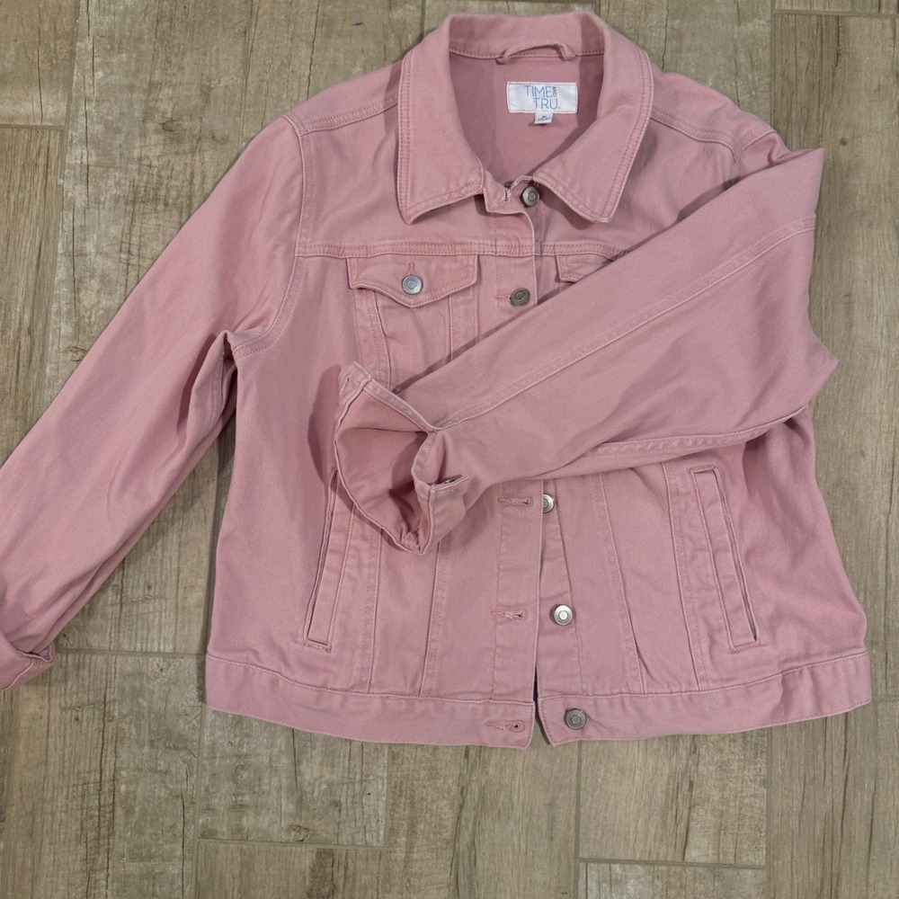Time and Tru Womens Pink Denim Jacket XL 16-18 Cotton Stretch Pockets